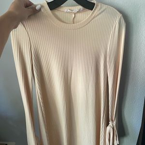 Long sleeve mini dress with ties on the sleeve